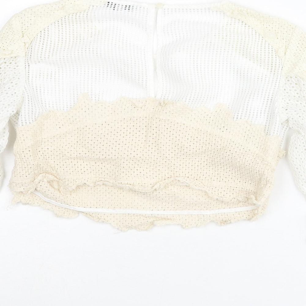 NEXT Womens White Polyester Cropped Blouse Size 8 Round Neck - Lace Detail