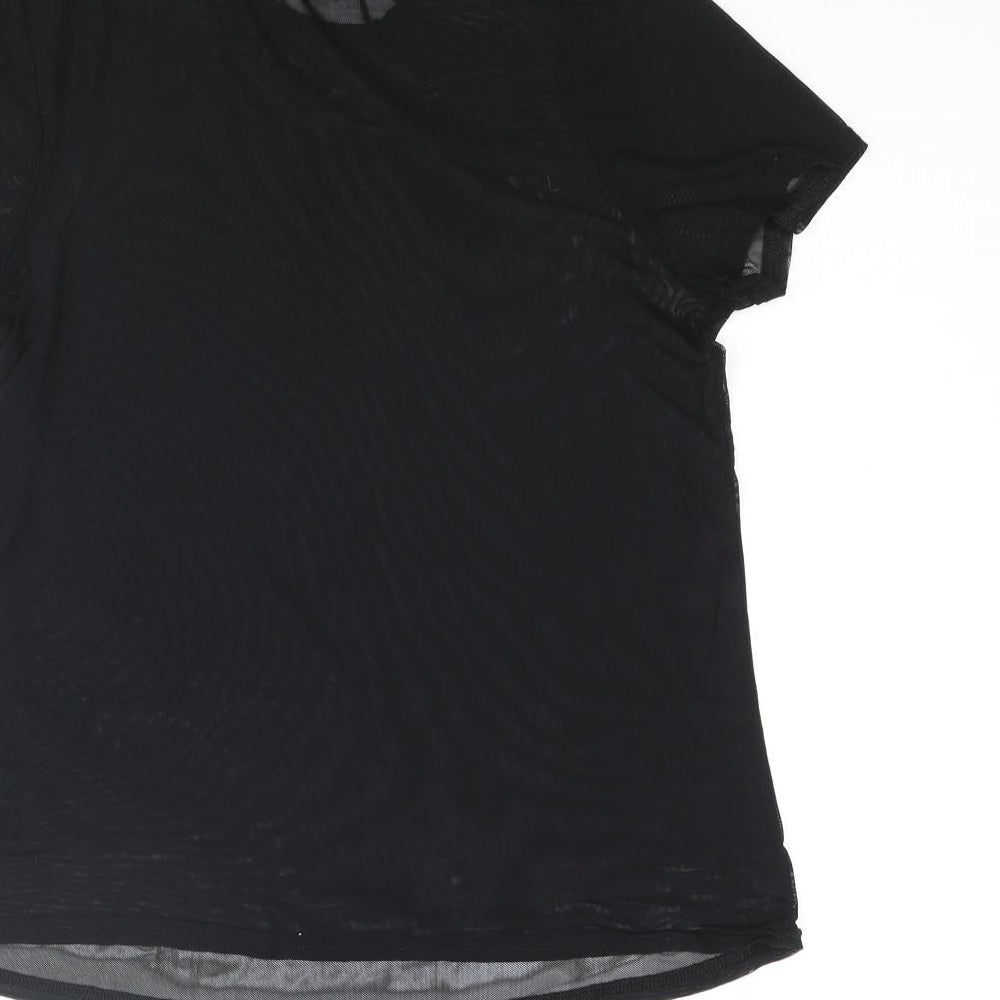 New Look Womens Black Nylon Basic Blouse Size 10 Round Neck - Semi Sheer