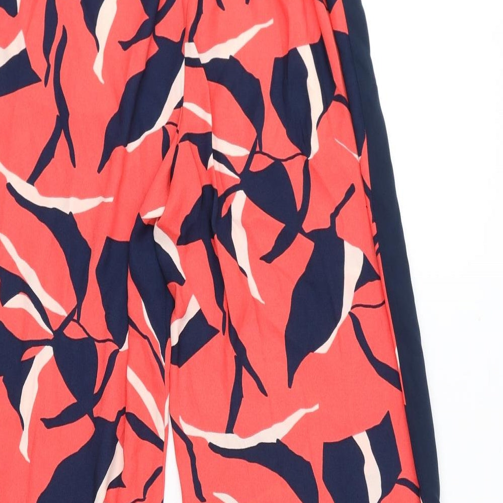Marks and Spencer Womens Red Geometric Polyester Trousers Size 10 L28 in Regular Drawstring