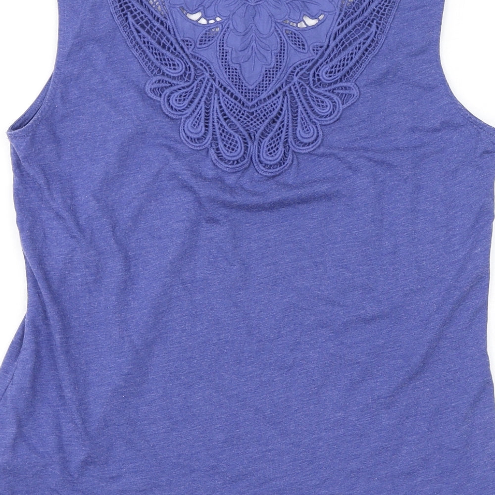 Per Una Womens Blue Cotton Basic Tank Size 10 Round Neck - Crochet Back
