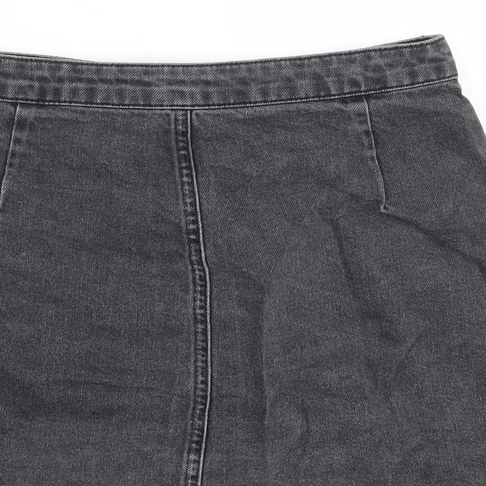 Topshop Womens Grey Cotton A-Line Skirt Size 28 in Button - Pockets