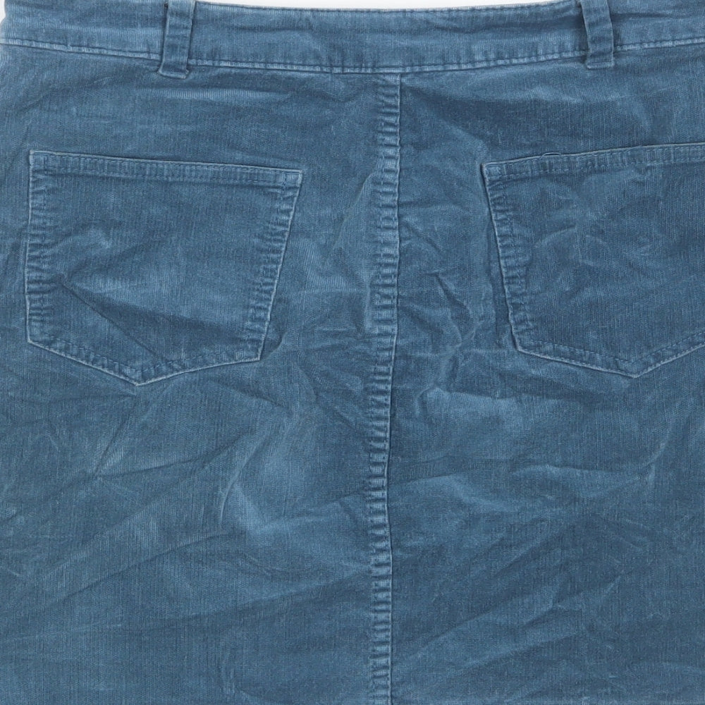 Marks & Spencer Womens Blue Cotton A-Line Skirt Size 10 Zip - Pockets, Belt Loops, Studs