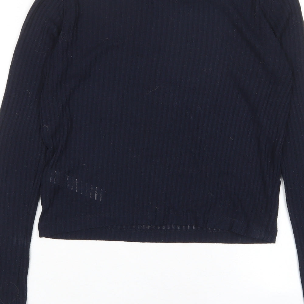 Topshop Womens Blue Polyester Cropped T-Shirt Size 6 Round Neck - Sheer