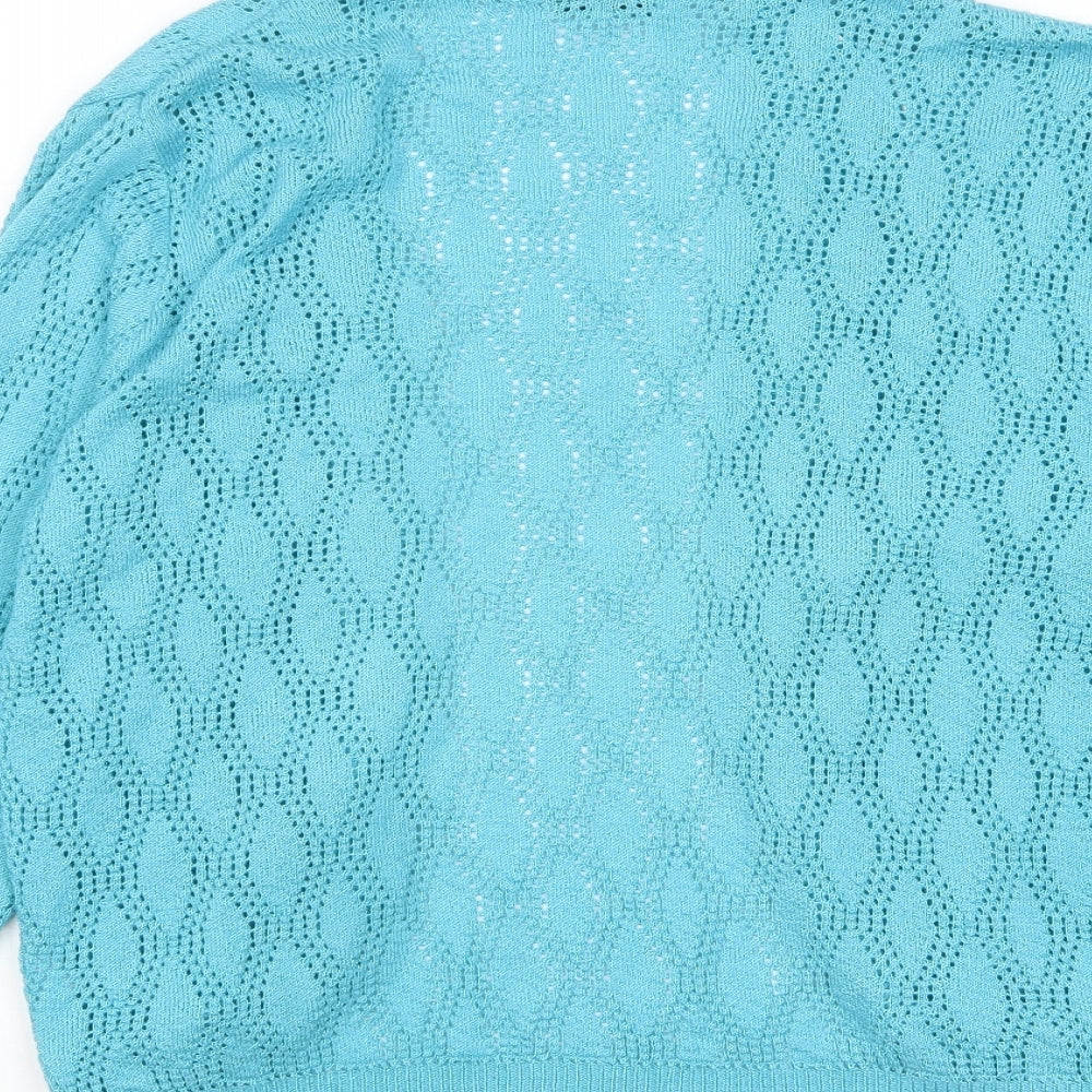 Keeno Womens Blue V-Neck Acrylic Cardigan Jumper Size M - Open, Frill