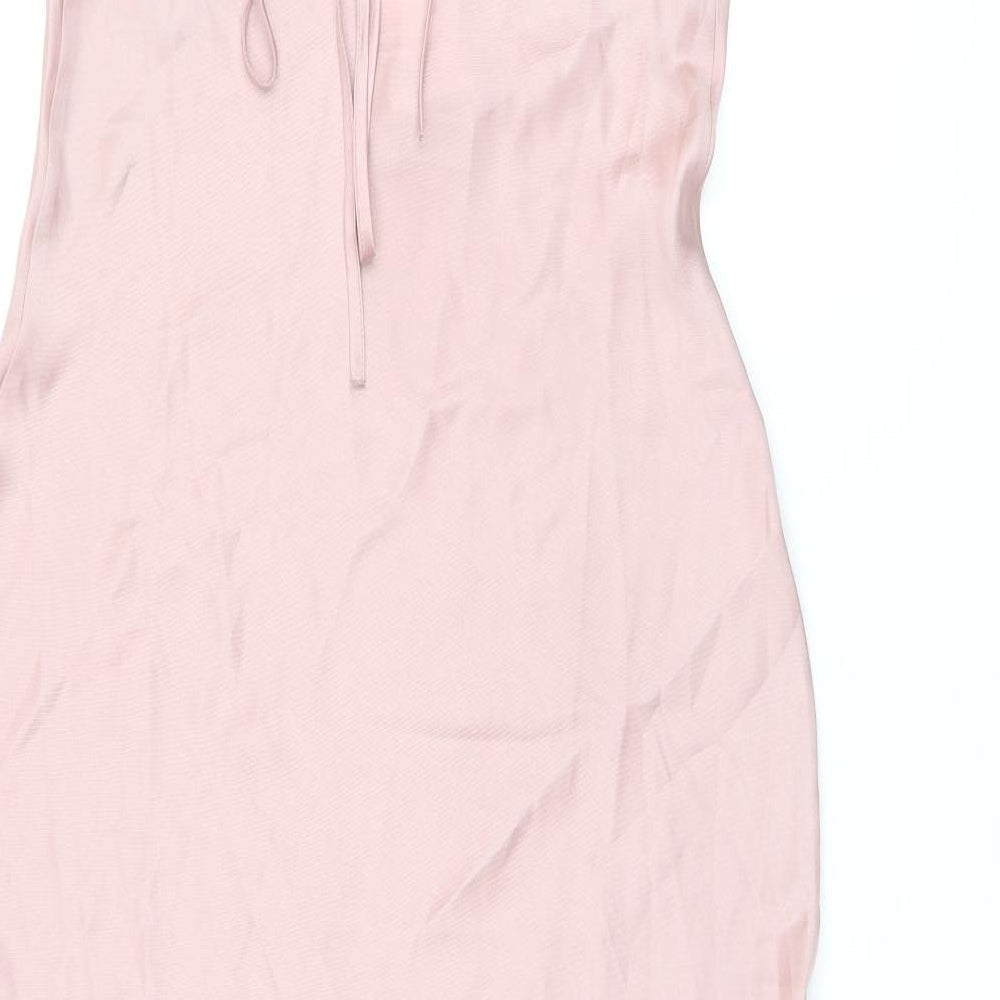 H&M Womens Pink Polyester Slip Dress Size 6 Square Neck Tie - Open Back