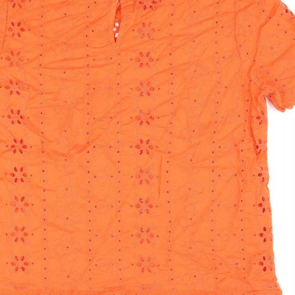 Marks and Spencer Womens Red Floral Polyester Basic T-Shirt Size 8 Round Neck - Broderie Anglaise