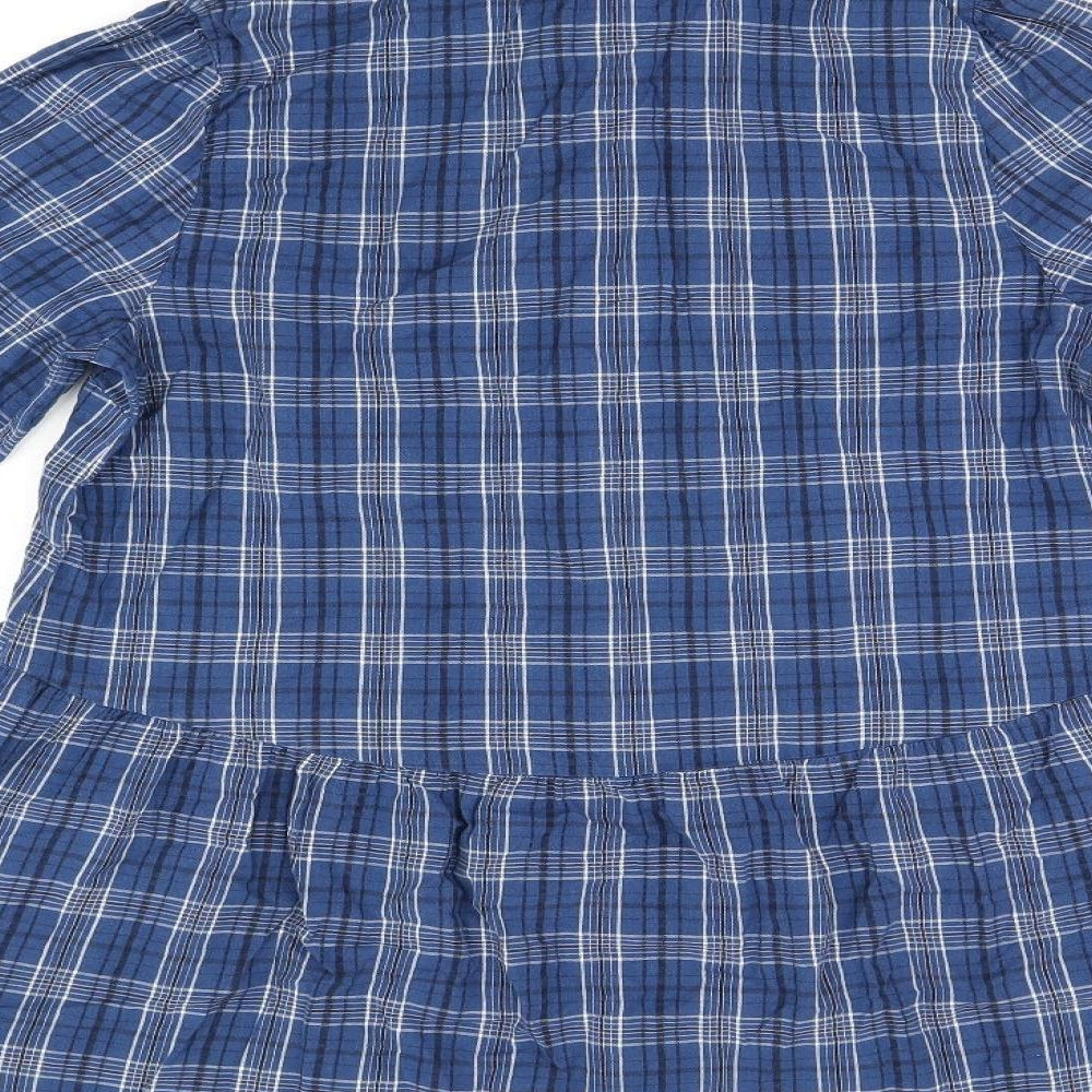 NEXT Womens Blue Plaid Cotton Basic Button-Up Size 10 Collared