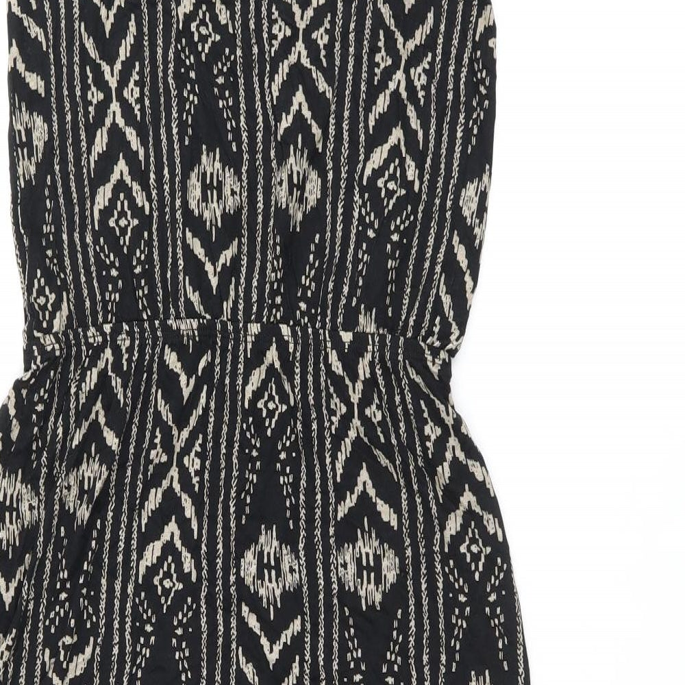 LASCANA Womens Black Geometric Viscose Skater Dress Size 10 Scoop Neck Pullover - Split Hem