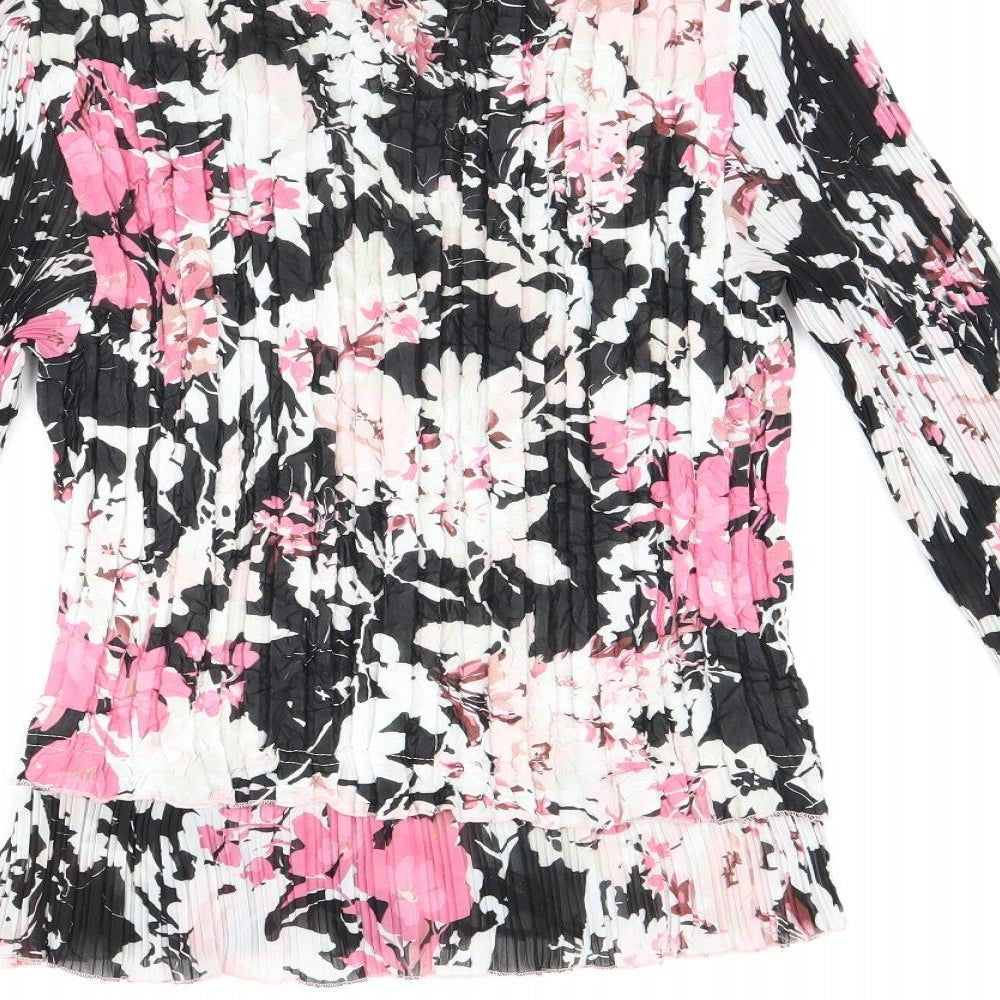 Country Casuals Womens Black Floral Polyester Basic T-Shirt Size M V-Neck - Pleated