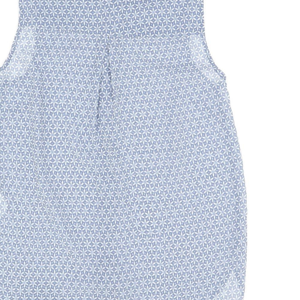 H&M Womens Blue Geometric Polyester Basic Tank Size 6 Collared - Sheer