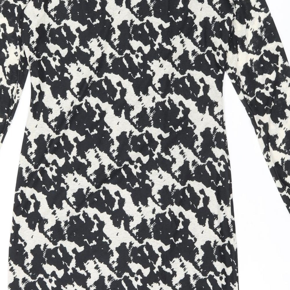 Marks & Spencer Womens Black Geometric Polyester Bodycon Size 14 Boat Neck Pullover