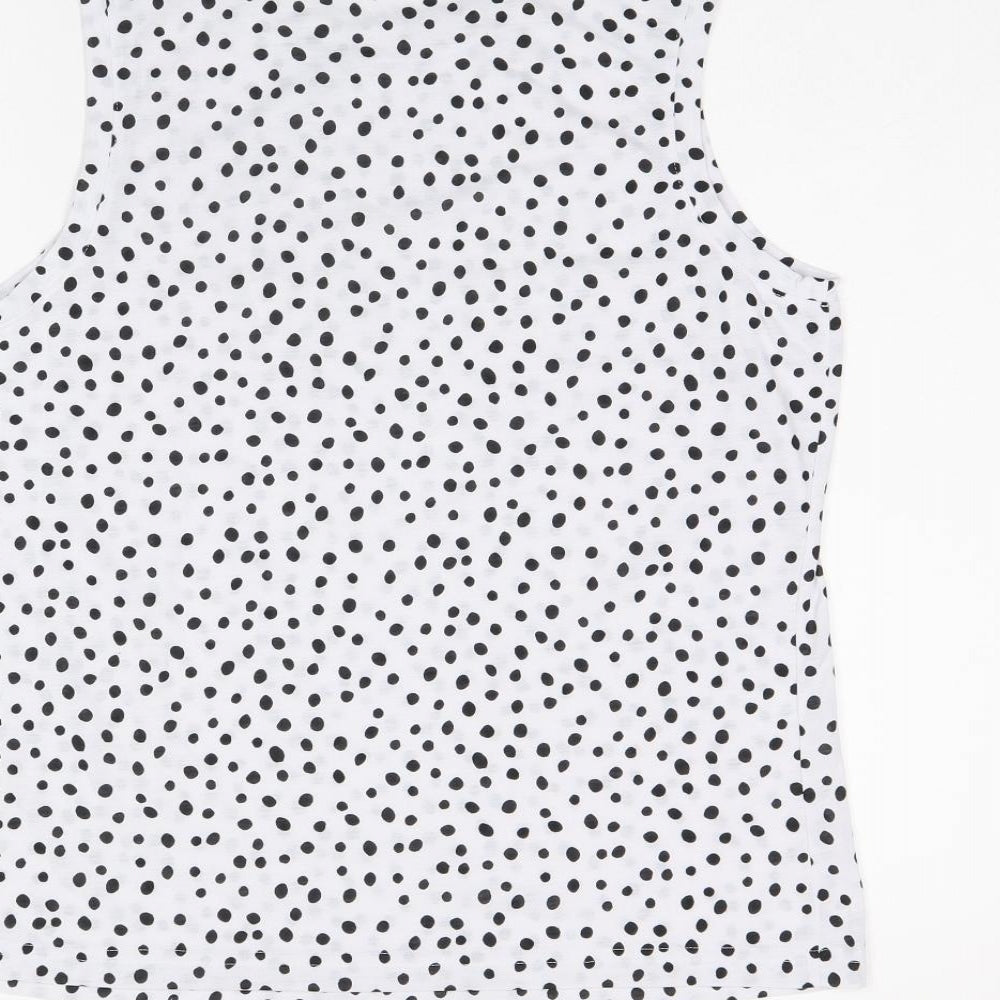 Marks & Spencer Womens White Polka Dot Polyester Basic Tank Size 10 Round Neck