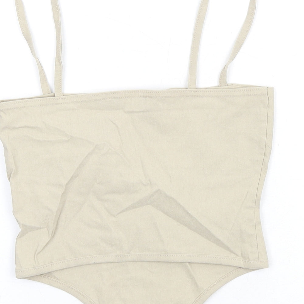 PRETTYLITTLETHING Womens Beige Viscose Camisole T-Shirt Size 6 Square Neck