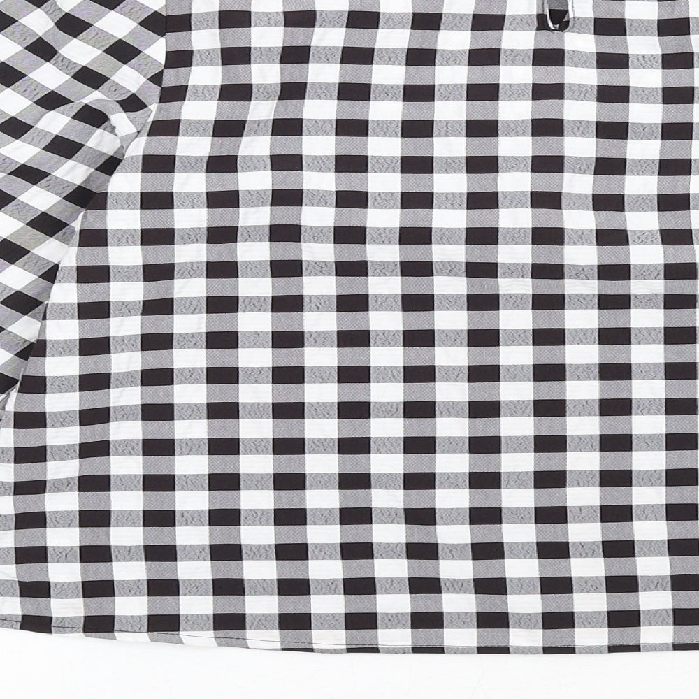 H&M Womens Black Check Polyester Basic Blouse Size 2XS Round Neck - Ruffle