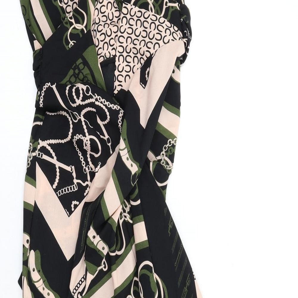 Topshop Womens Multicoloured Geometric Polyester A-Line Size 8 V-Neck Zip