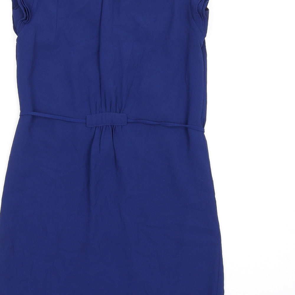H&M Womens Blue Polyester A-Line Size 6 V-Neck Button