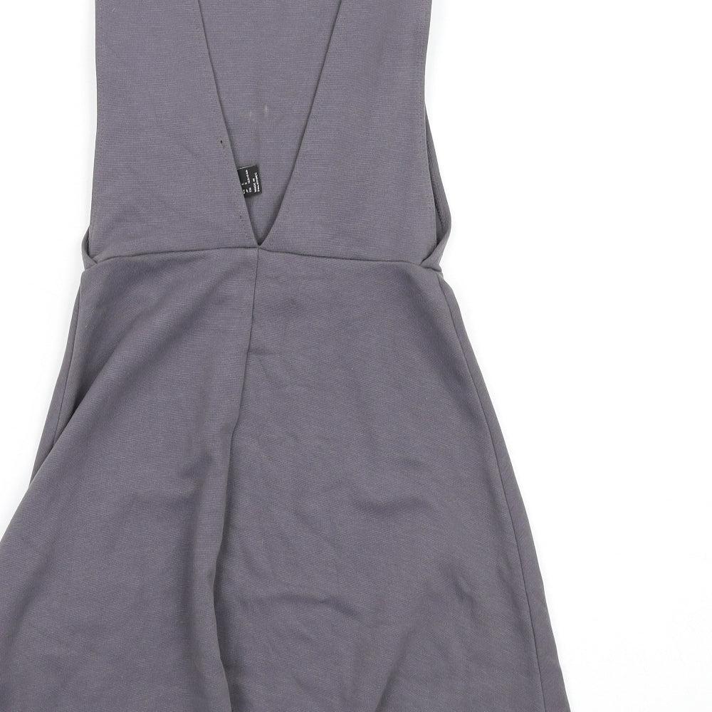 FOREVER 21 Womens Grey Polyester Skater Dress Size S Round Neck Pullover
