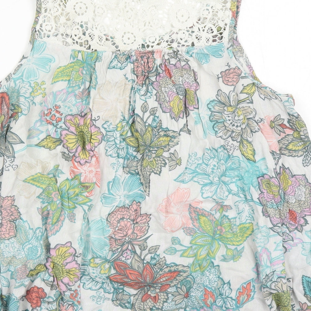Next Womens Multicoloured Floral Viscose Camisole Tank Size 8 Round Neck - Crochet Detail