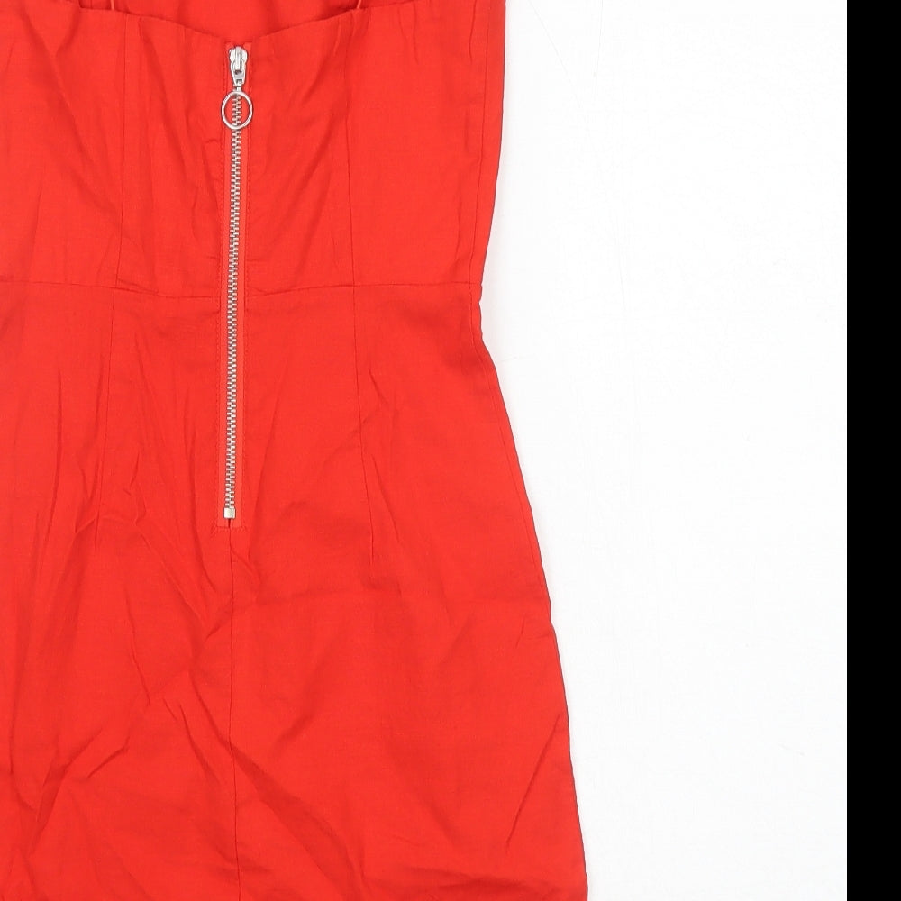 Urban Outfitters Womens Red Linen Mini Size XS Square Neck Zip