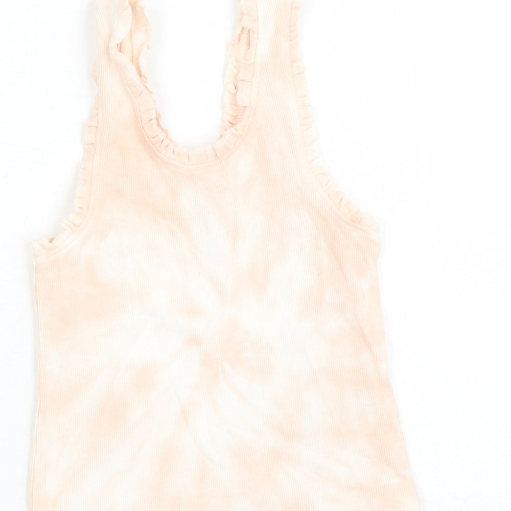 Marks & Spencer Girls Pink Geometric Cotton Basic Tank Size 6-7 Years Scoop Neck Pullover - Tie Dye Effect