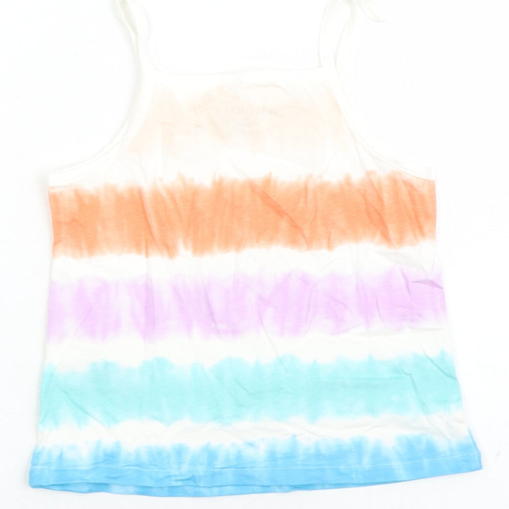 Marks & Spencer Girls Multicoloured Cotton Basic Tank Size 5-6 Years Square Neck Pullover - Tie Dye Effect