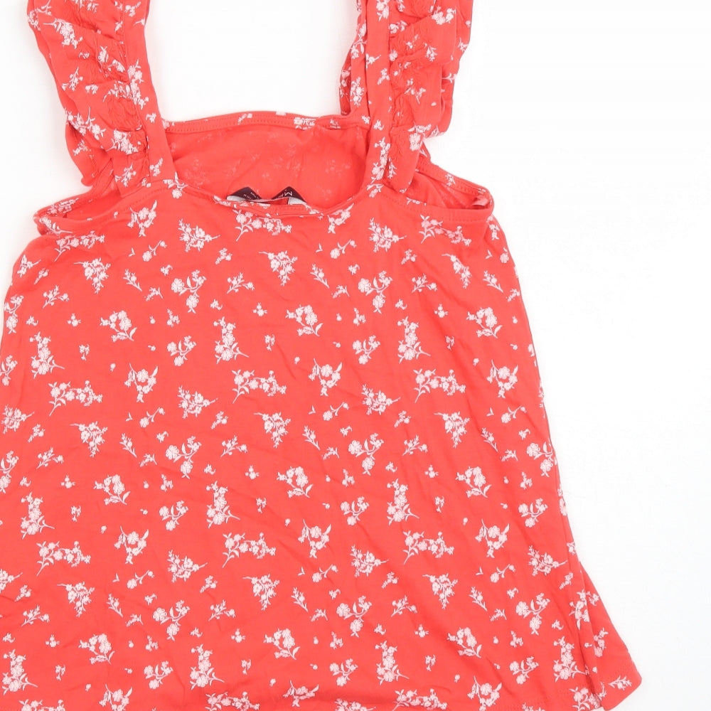 Marks & Spencer Womens Red Floral Cotton Camisole Tank Size 6 Square Neck