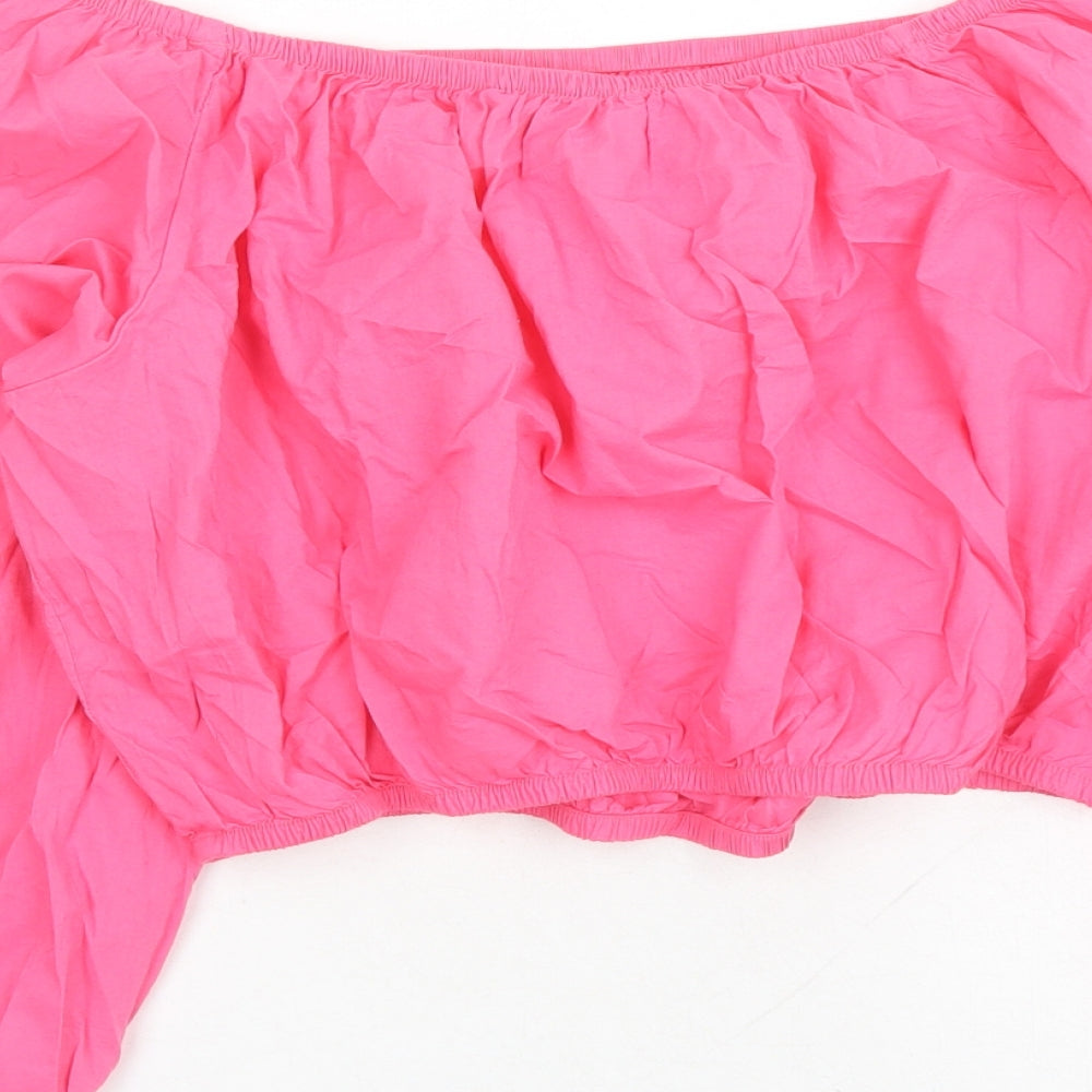 Marks & Spencer Womens Pink Cotton Cropped Blouse Size 18 Off the Shoulder - Embroidered Detail