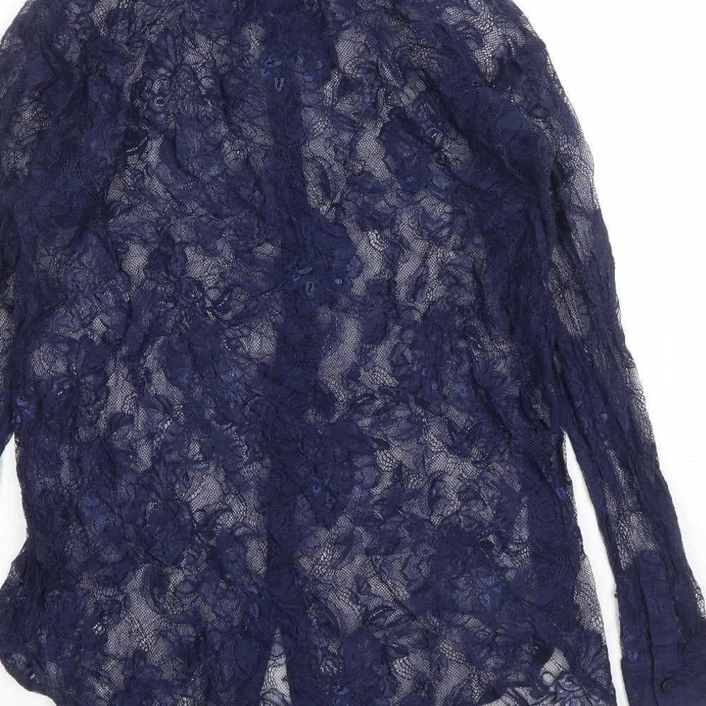 Divided by H&M Womens Blue Geometric Viscose Basic Button-Up Size 10 Collared