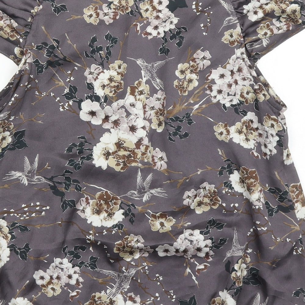 Wallis Womens Brown Floral Polyester Basic Blouse Size S Round Neck