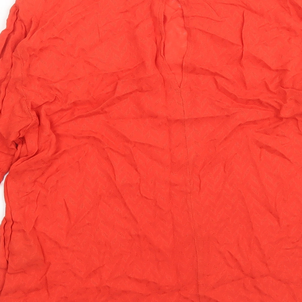 Warehouse Womens Red Geometric Viscose Basic Blouse Size 12 Round Neck