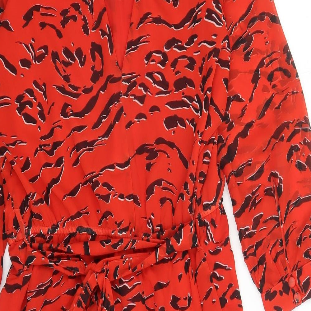 Sosandar Womens Red Animal Print Polyester A-Line Size 12 Round Neck Button