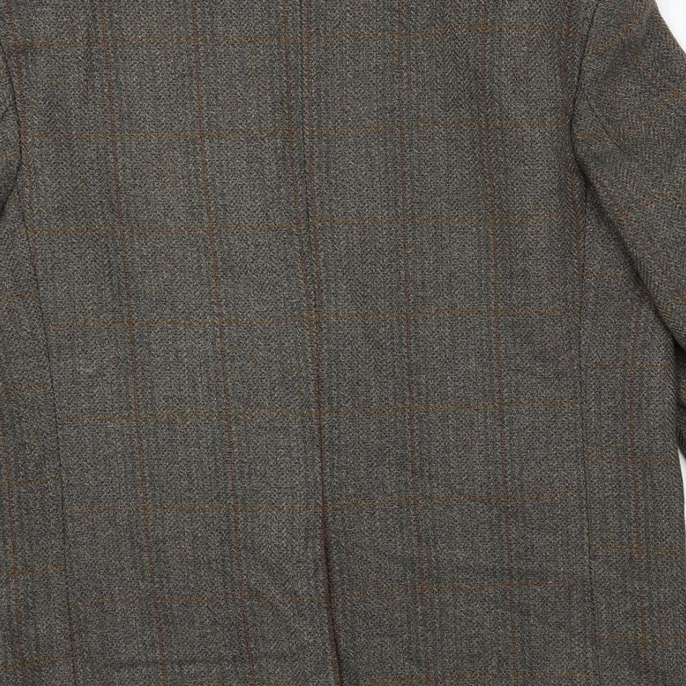 Hodges Mens Green Check Wool Jacket Blazer Size 42 Regular
