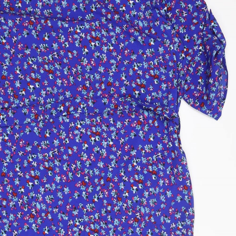 Dancing Leopard Womens Blue Floral Polyester Shift Size L Round Neck Button - Belted