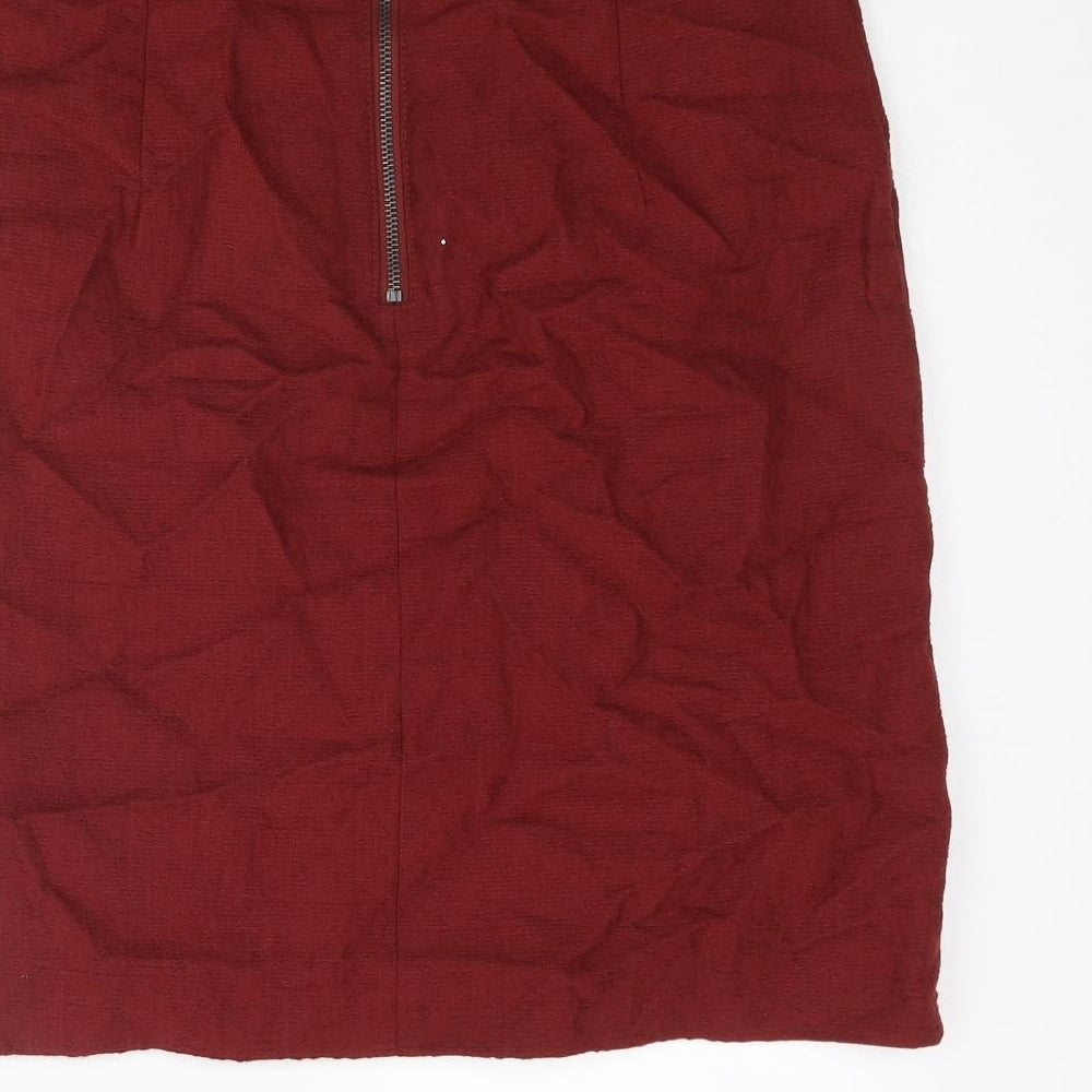 Marks & Spencer Womens Red Geometric Cotton Straight & Pencil Skirt Size 8 Zip