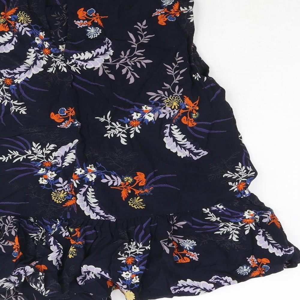 Marks & Spencer Womens Blue Floral Viscose Camisole Blouse Size 8 Mock Neck - Frill