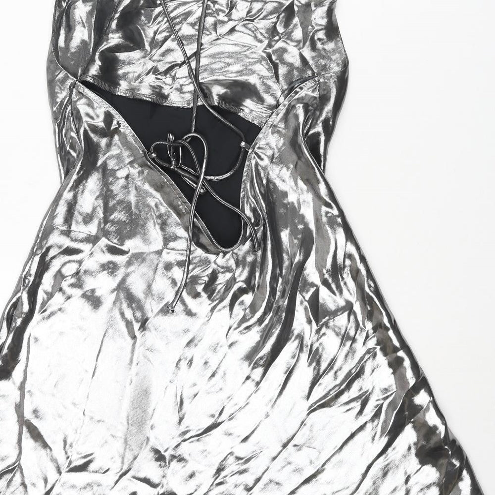 Zara Womens Silver Polyester A-Line Size XS Square Neck Tie