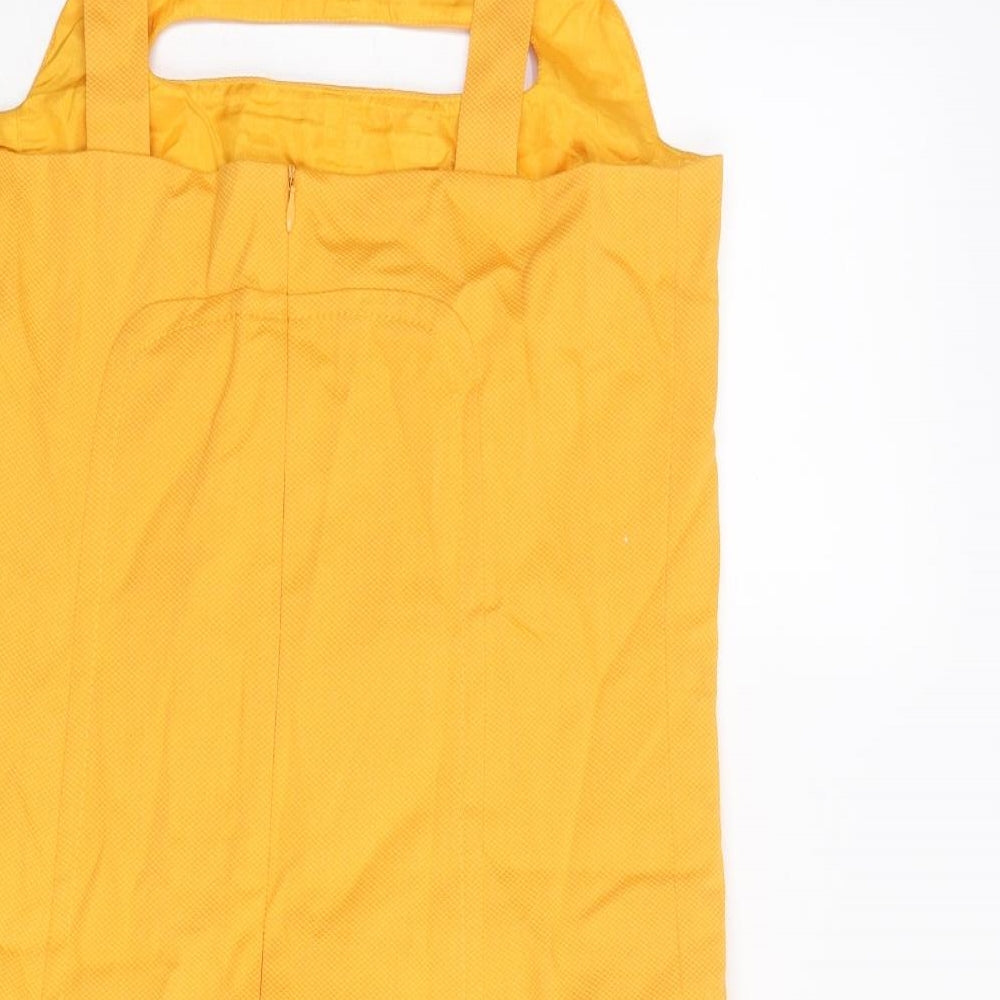 Tara Jarmon Womens Yellow Polyester Shift Size 12 Square Neck Zip - Cut Out Detail
