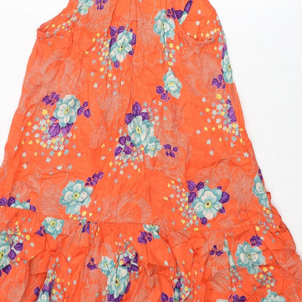 River Island Womens Orange Floral Viscose Shift Size 8 Round Neck Pullover - Frill