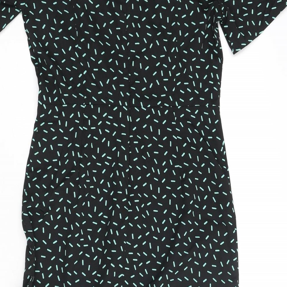 Marks & Spencer Womens Black Geometric Polyester Shift Size 10 Round Neck Zip