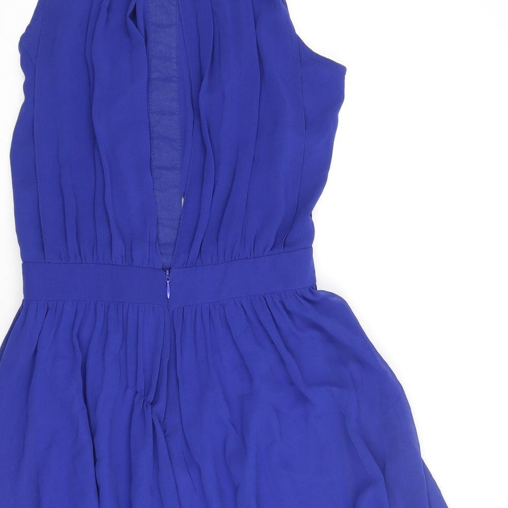 River Island Womens Blue Polyester Shift Size 10 Mock Neck Zip - Rhinestone Detail