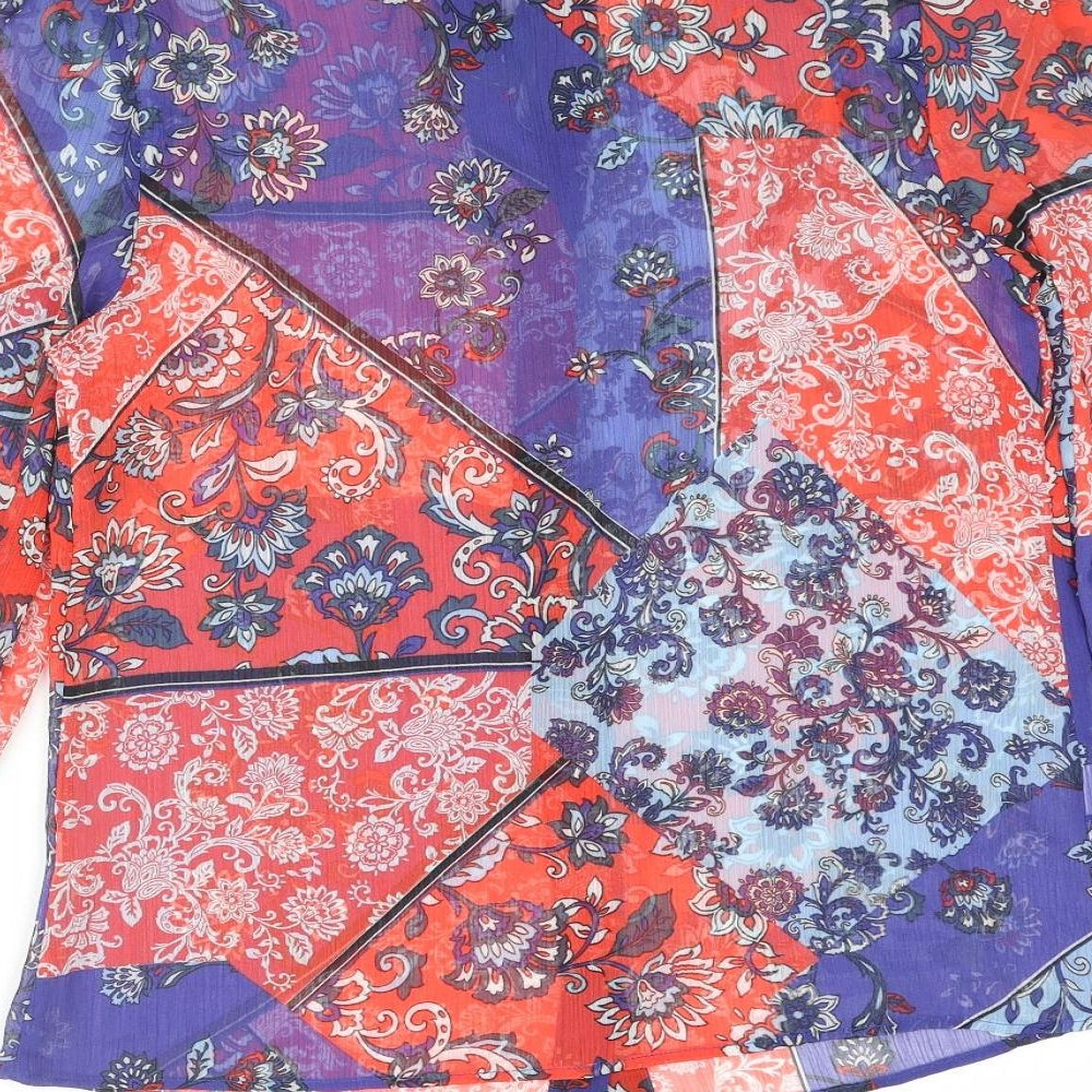 Falmer Heritage Womens Blue Geometric Polyester Basic Blouse Size 10 Mock Neck - Bow