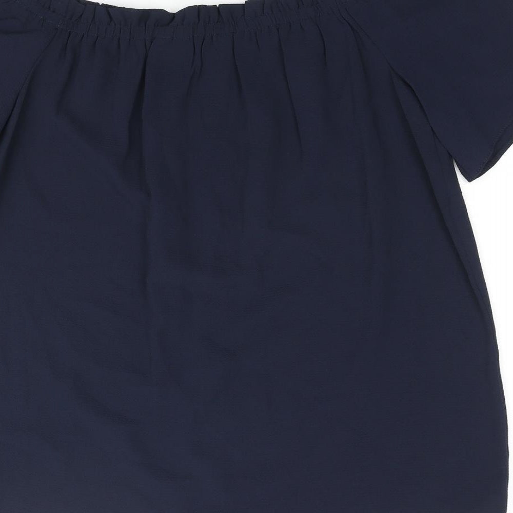 Dorothy Perkins Womens Blue Polyester Basic Blouse Size 8 Off the Shoulder - Button Detail