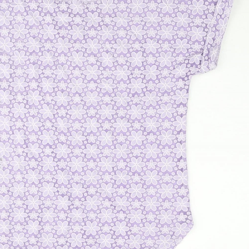 Marks & Spencer Womens Purple Floral Viscose Basic Blouse Size 8 Round Neck