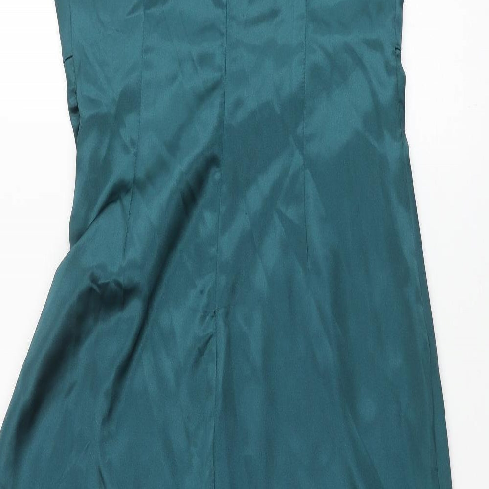 Zara Womens Blue Polyester Slip Dress Size M Square Neck Zip - Rouched Chain Strap