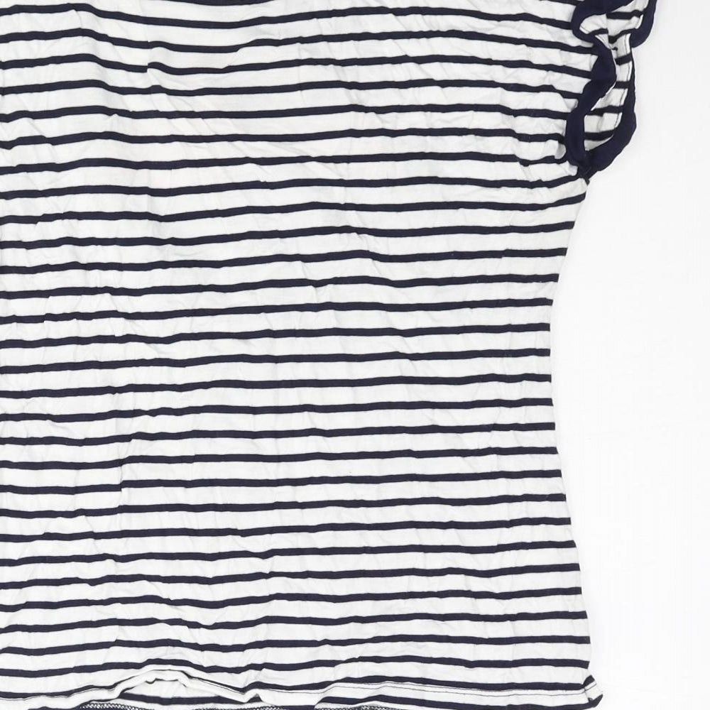 Oasis Womens Blue Striped Viscose Basic T-Shirt Size XS Round Neck - Embroidered Flamingos