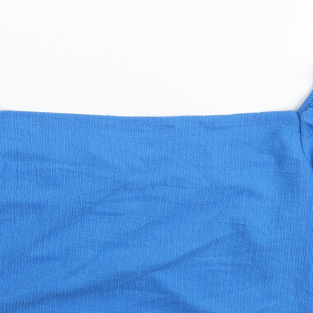 Brooks Womens Blue Polyester Cropped Blouse Size L Square Neck - Rouched