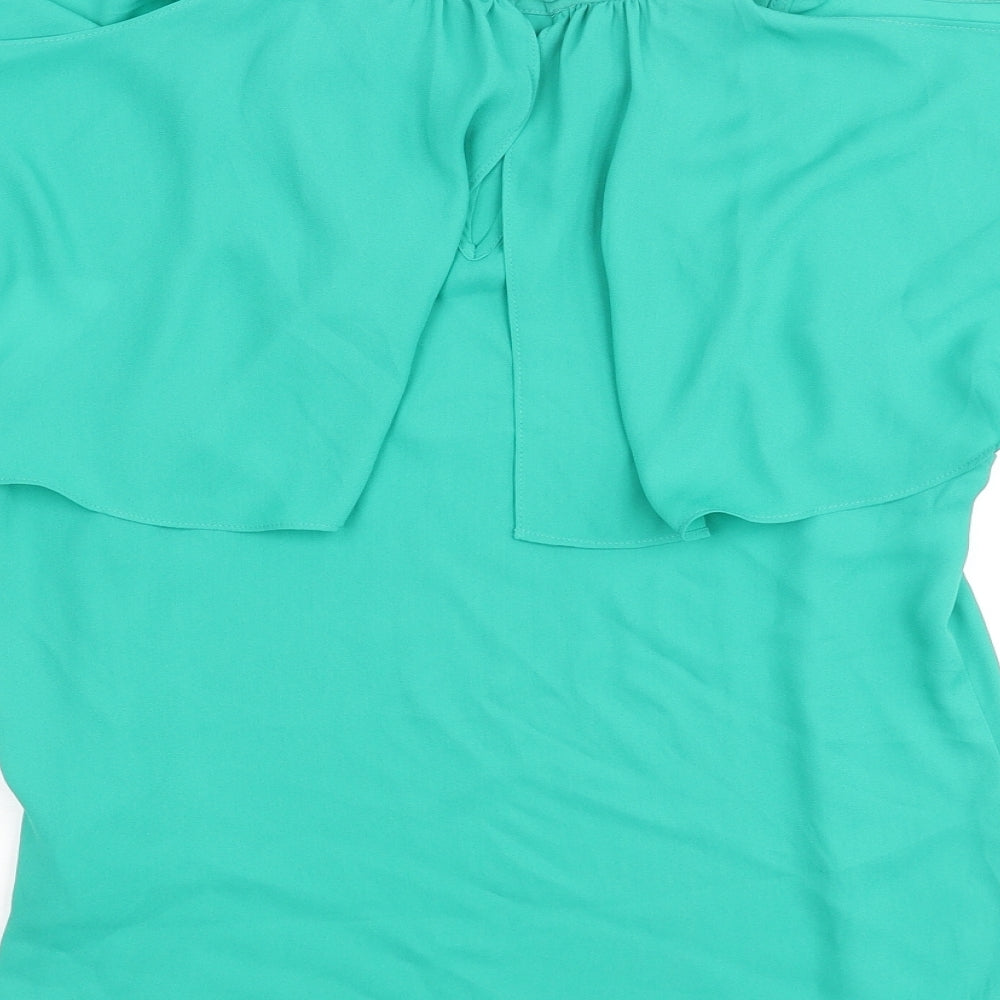 Coast Womens Green Polyester Basic Blouse Size 10 Mock Neck - Layered Frill Cold Shoulder
