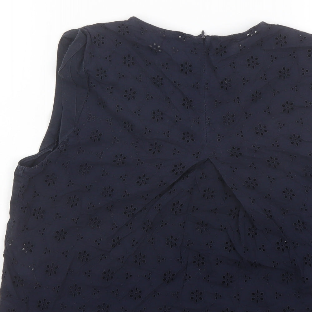 Zara Womens Blue Cotton Basic Blouse Size S Round Neck