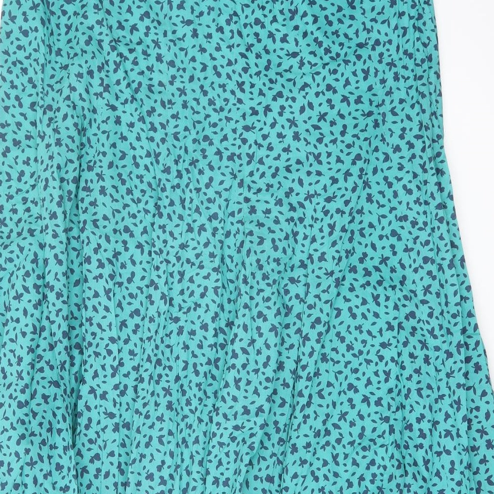 Adini Womens Green Geometric Cotton Flare Skirt Size 34 in Zip