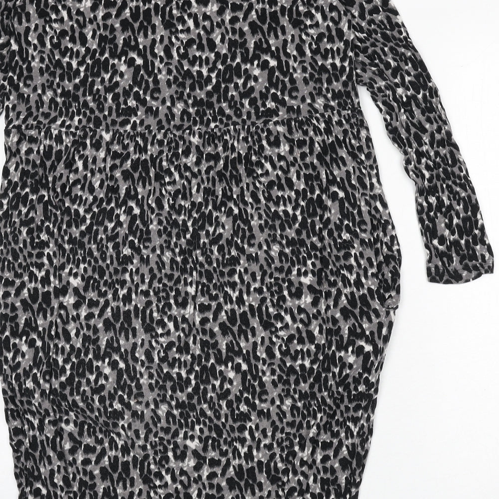 Studio Womens Grey Animal Print Viscose Sheath Size 16 V-Neck Pullover - Size 16-18, Leopard Print